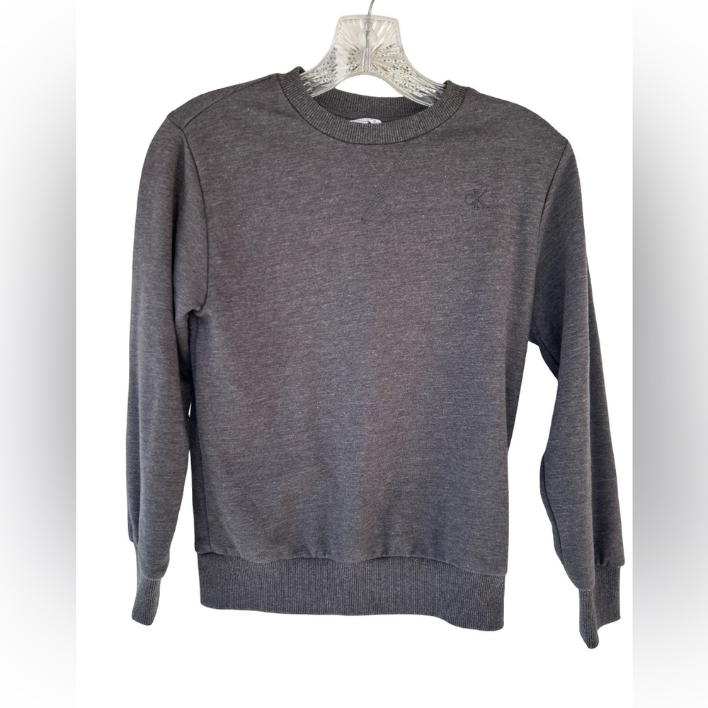 Calvin Klein Jeans Youth French Terry Crewneck Sweater in Heather Gray.